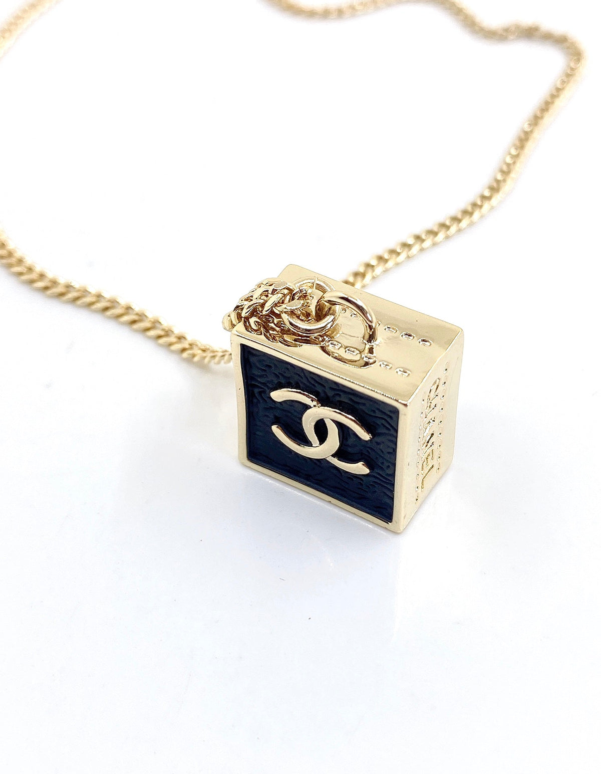 18K  Chanel Square Pendant Necklace